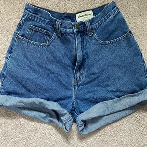 Eddie Bauer high waist mid wash shorts